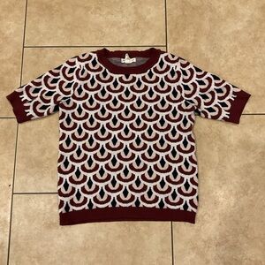 Christian Siriano Burgundy and White Knit Top